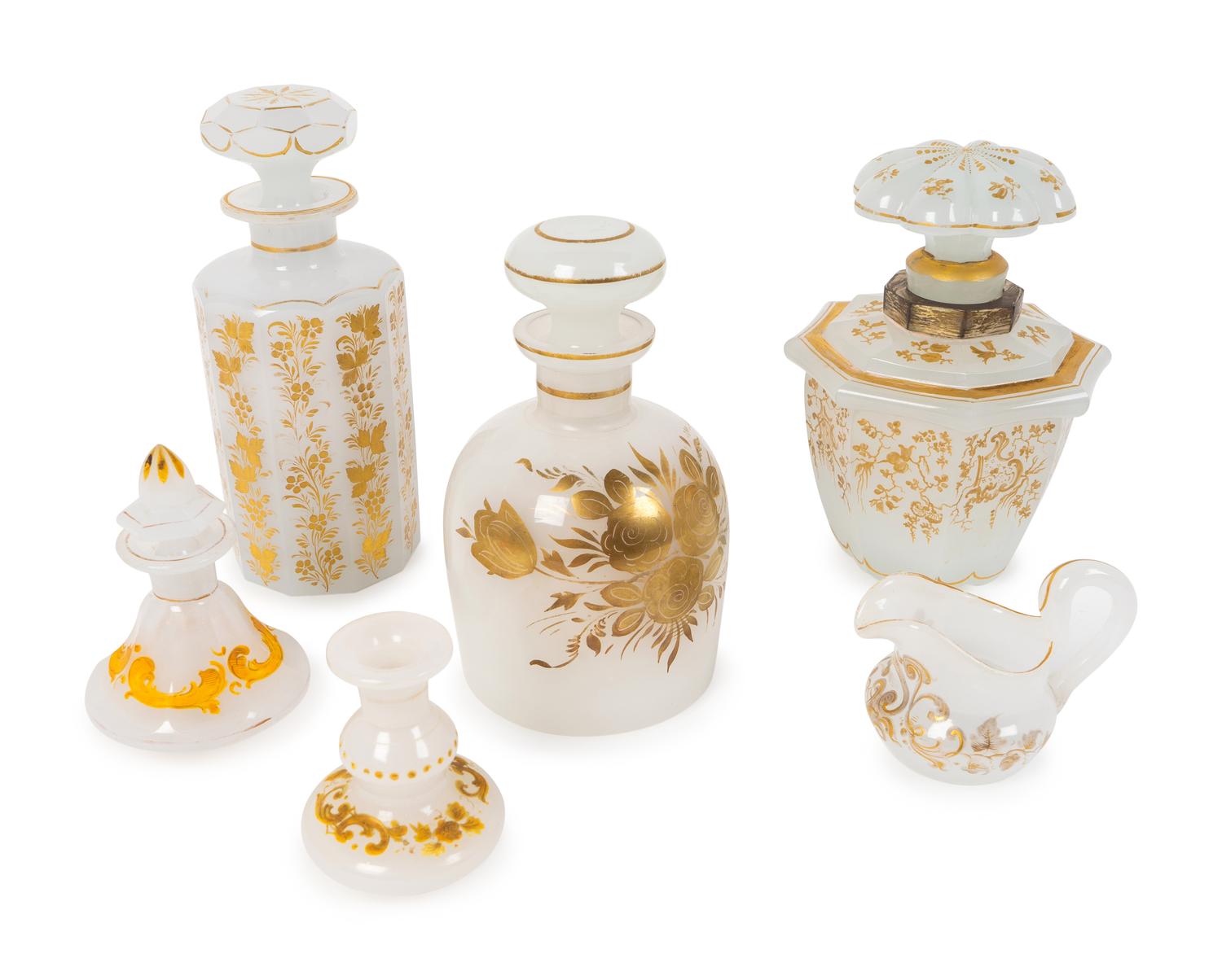 A Group of Six Parcel Gilt Opaline Glass Articles — LATE 19TH/EARLY 20TH CENTURY