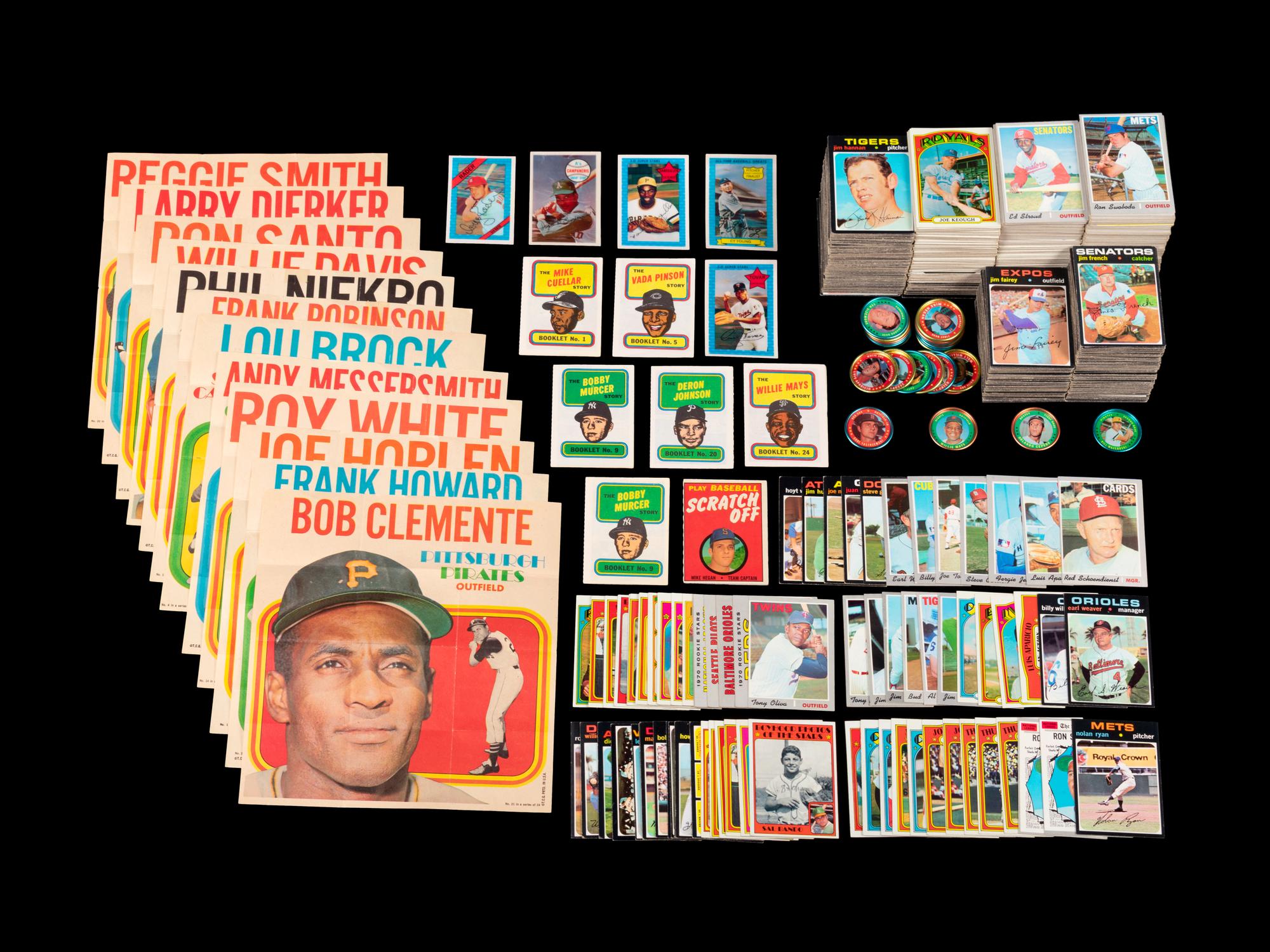 A Group of Over 1,000 Early 1970s Topps Baseball Cards, Coins and Posters Including Multiple Hall of Famers and Stars,