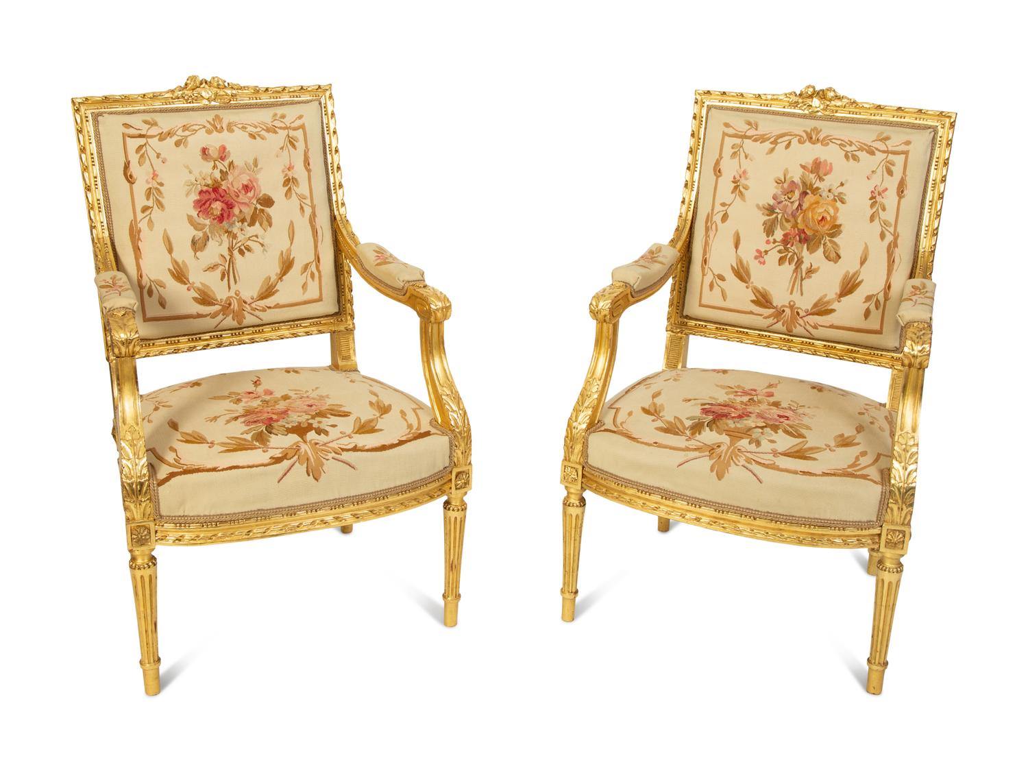 A Louis XVI Style Giltwood Five-Piece Salon Suite — LATE 19TH CENTURY