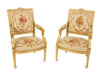 A Louis XVI Style Giltwood Five-Piece Salon Suite — LATE 19TH CENTURY