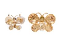 COLLECTION OF PEARL AND DIAMOND BUTTERFLY PENDANT/BROOCHES