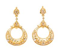 A Pair of 18 Karat Yellow Gold and Diamond Pendant Earrings, 9.50 dwts.