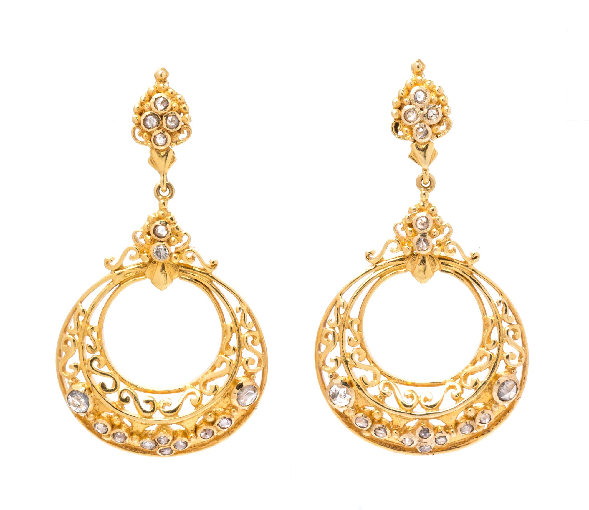 A Pair of 18 Karat Yellow Gold and Diamond Pendant Earrings, 9.50 dwts.