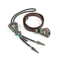 Sterling Silver and Mosaic Inlay Bolo Tie and Ranger Set