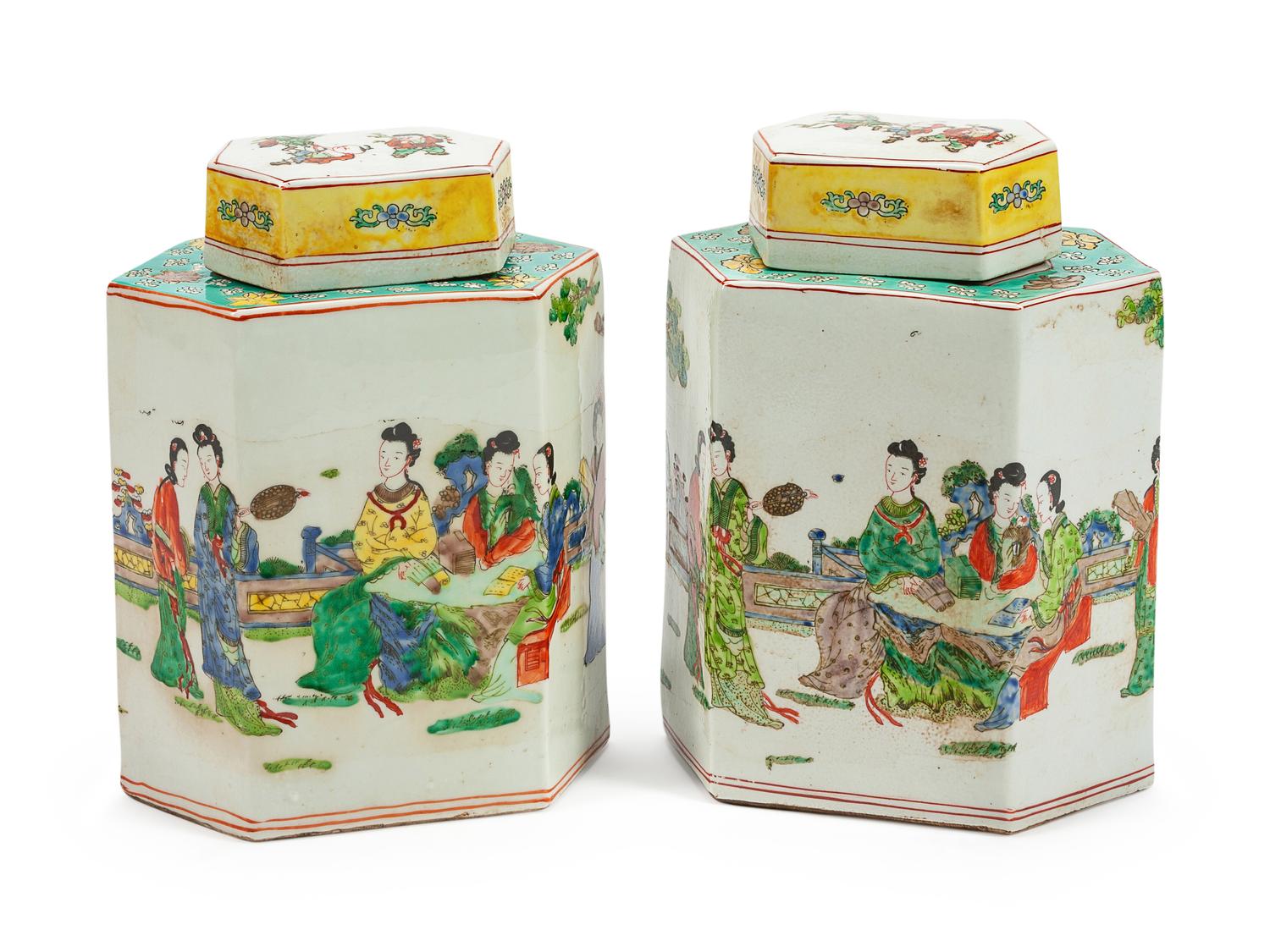 A Pair of Chinese Porcelain Tea Caddies