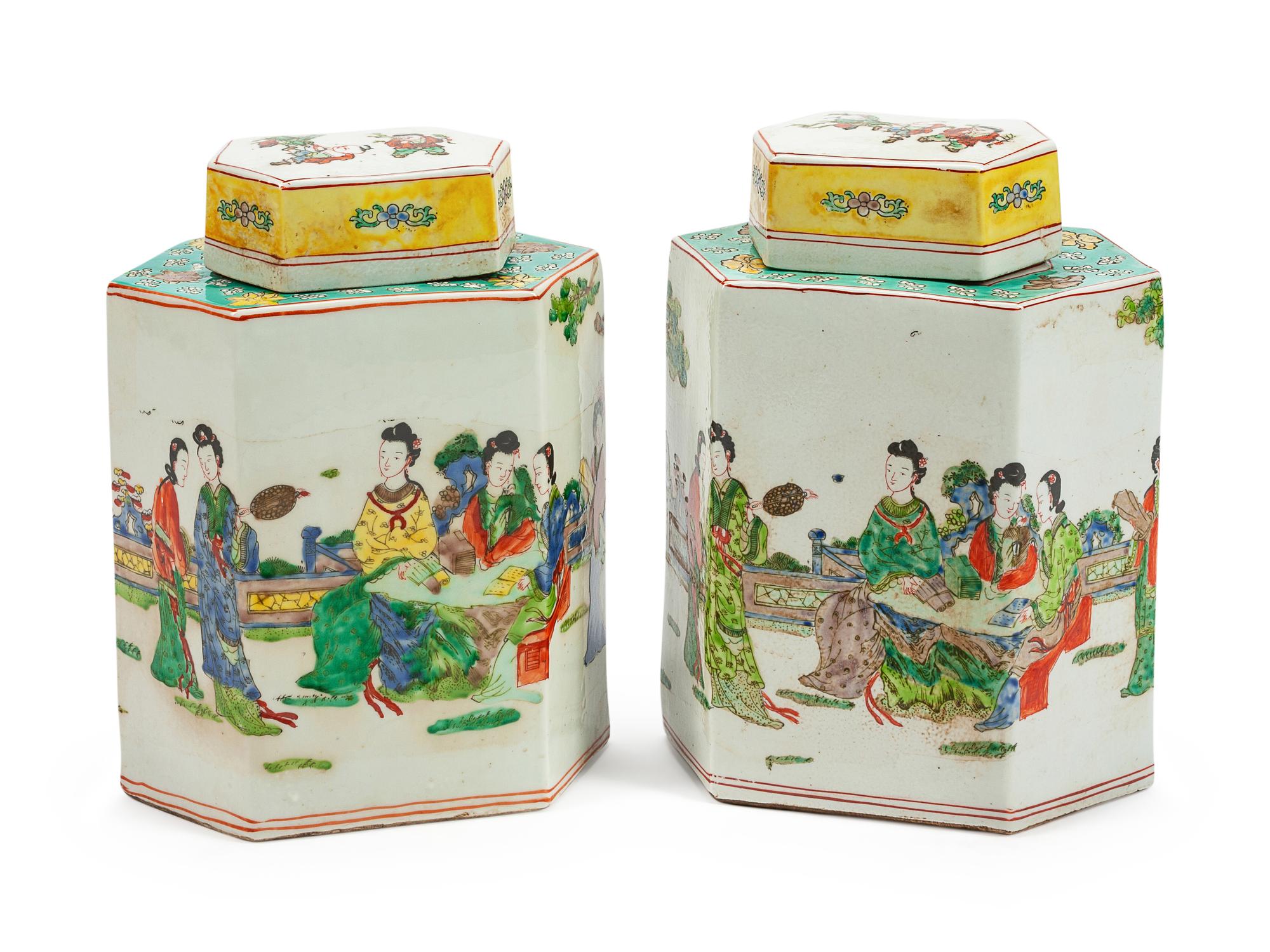 A Pair of Chinese Porcelain Tea Caddies