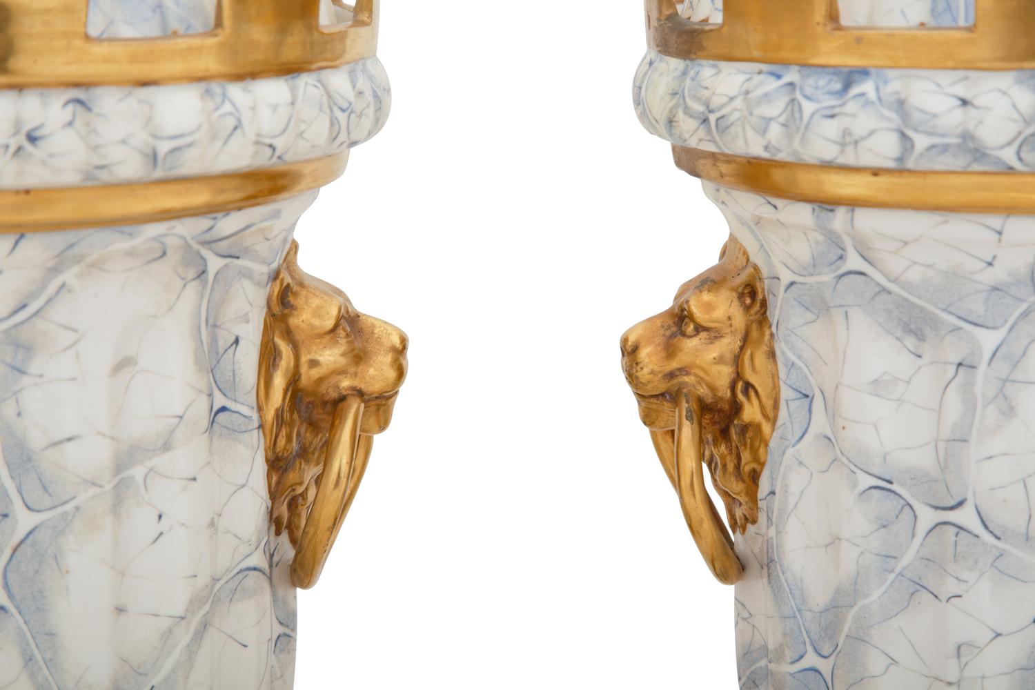 A Pair of English Parcel Gilt Porcelain Fruit Coolers