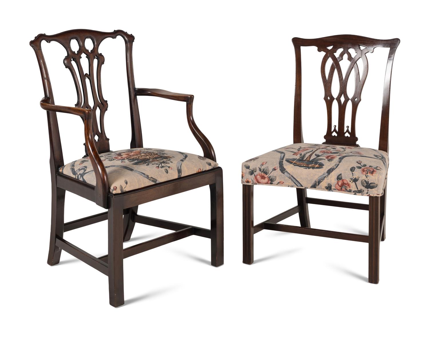An Assembled Set of Ten George III Style Mahogany Dining Chairs