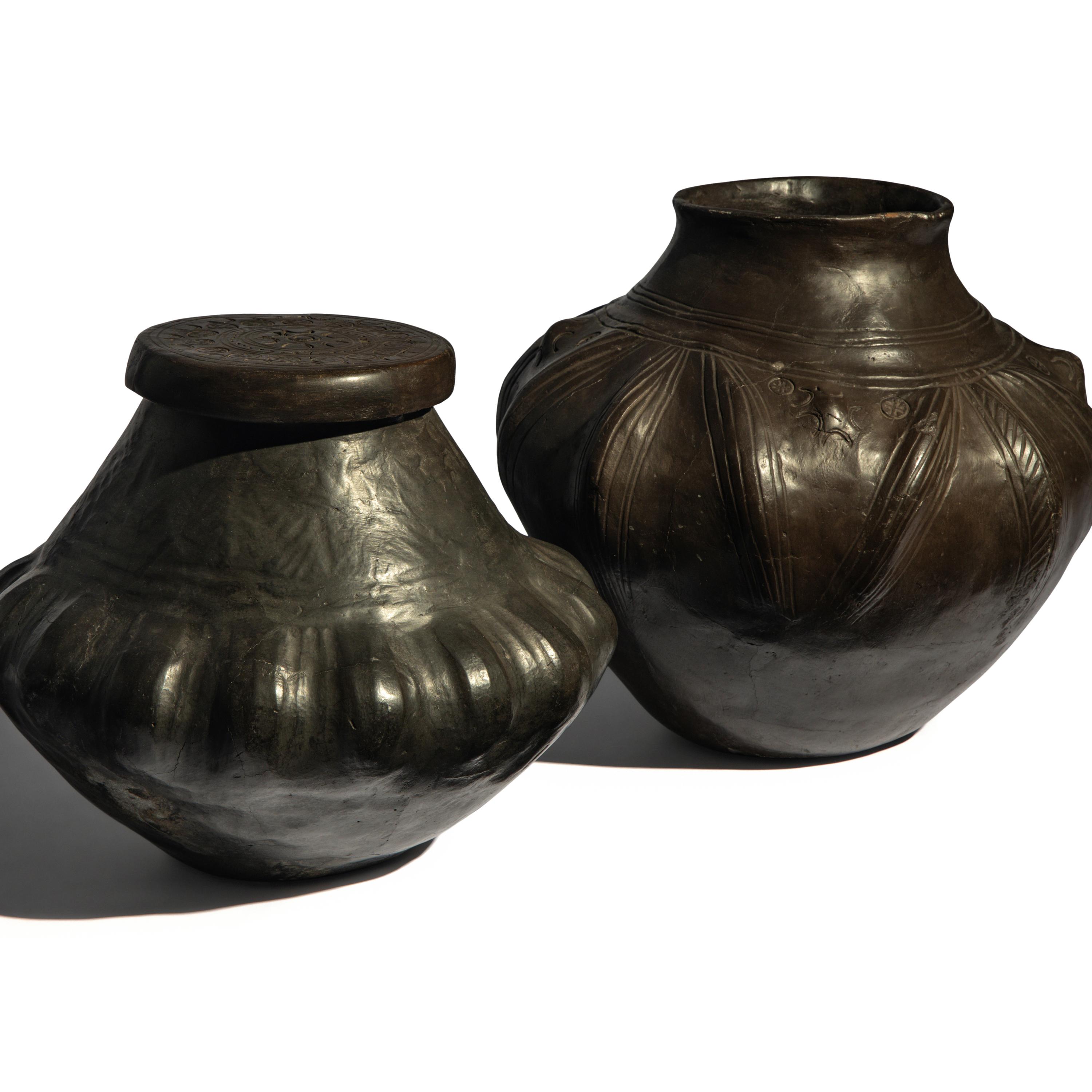 Two Anglo-Saxon Black-Ware Cinerary Urns