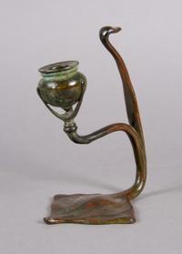 A Tiffany Studios Bronze Candlestick, Height 7 3/4 inches.