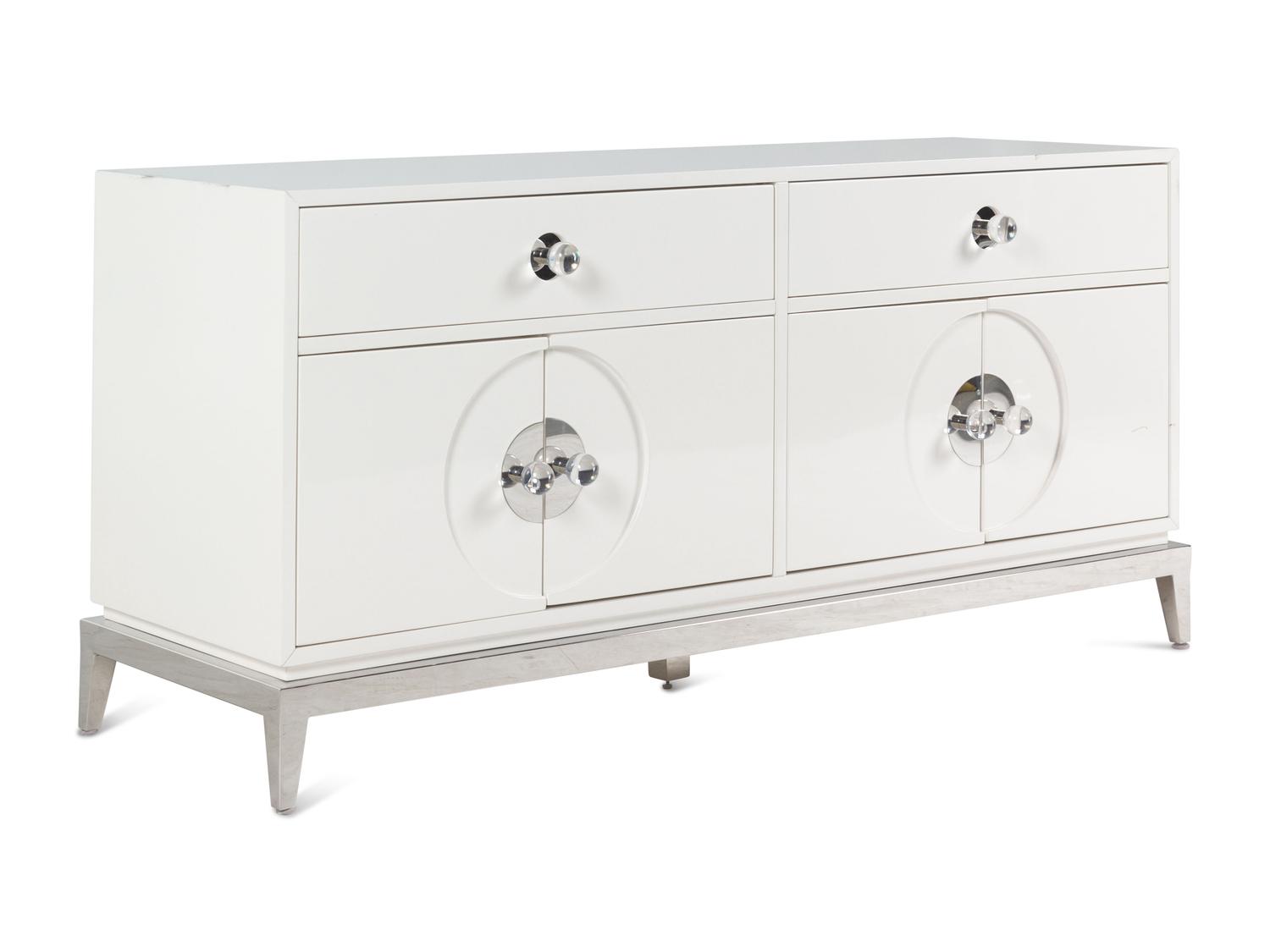 A Contemporary White Lacquer-Finished Console Cabinet Retailed by Jonathan Adler