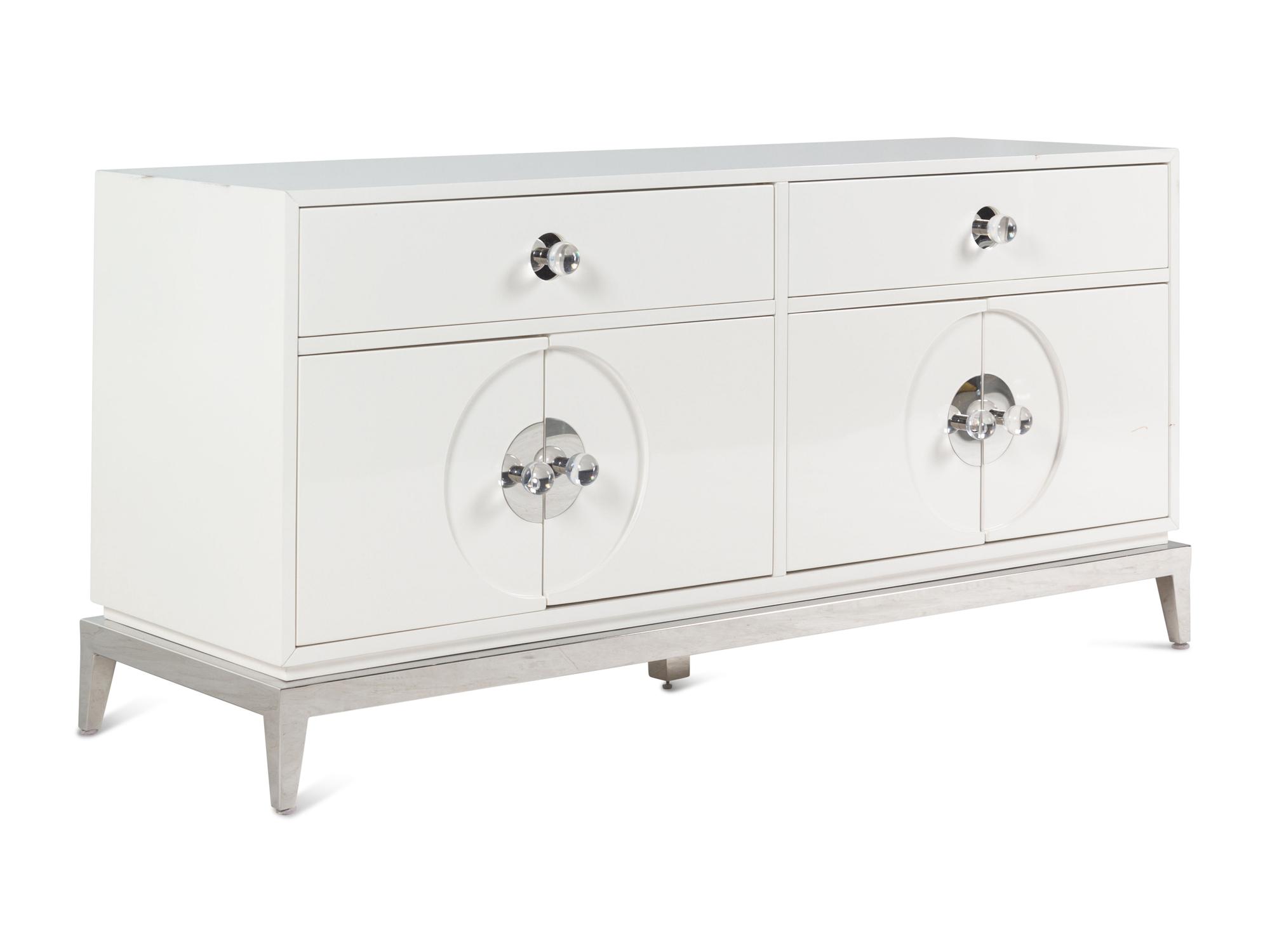 A Contemporary White Lacquer-Finished Console Cabinet Retailed by Jonathan Adler