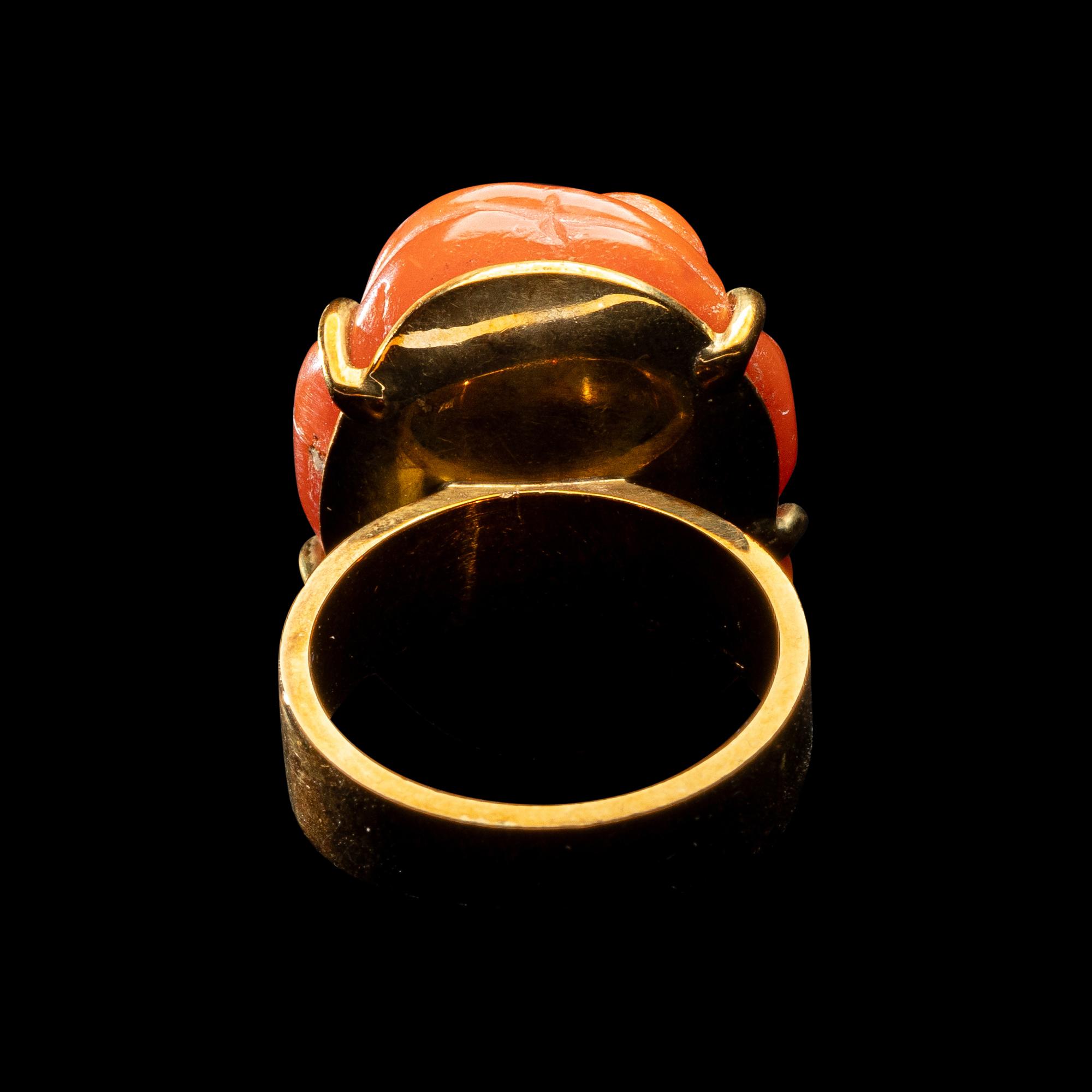 A Cost Rican Carnelian Frog — Set in a metal ring