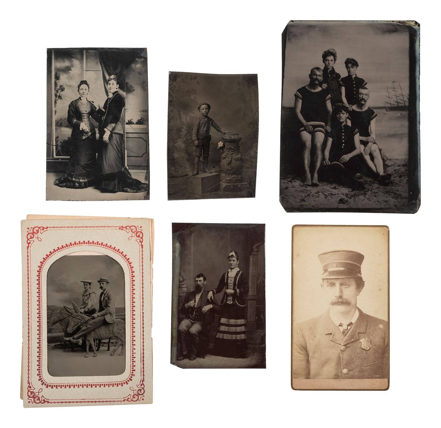 [EARLY PHOTOGRAPHY]. Large group of portrait photography, incl. CDVs, cabinet cards, & RPPCs.