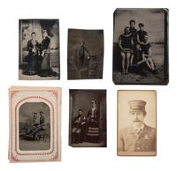 [EARLY PHOTOGRAPHY]. Large group of portrait photography, incl. CDVs, cabinet cards, & RPPCs.