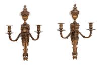 A Pair of Louis XVI Style Gilt Metal Three-Light Wall Sconces — LATE 19TH CENTURY