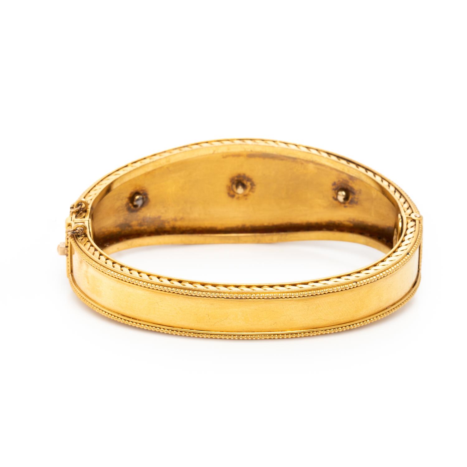 Carlo Giuliano, Etruscan Revival, Yellow Gold and Amethyst Bangle Bracelet