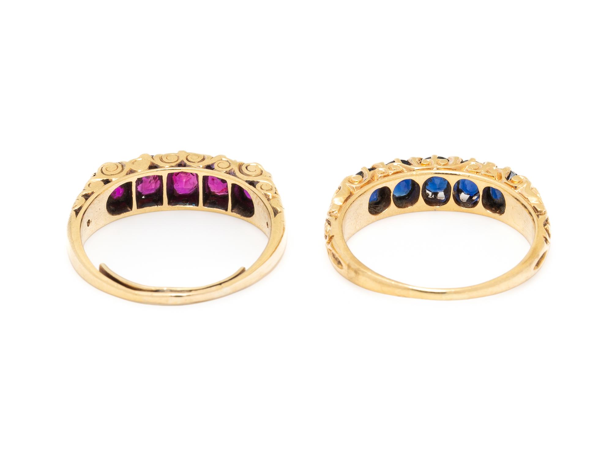 ANTIQUE, COLLECTION OF YELLOW GOLD, RUBY, AND SAPPHIRE RINGS
