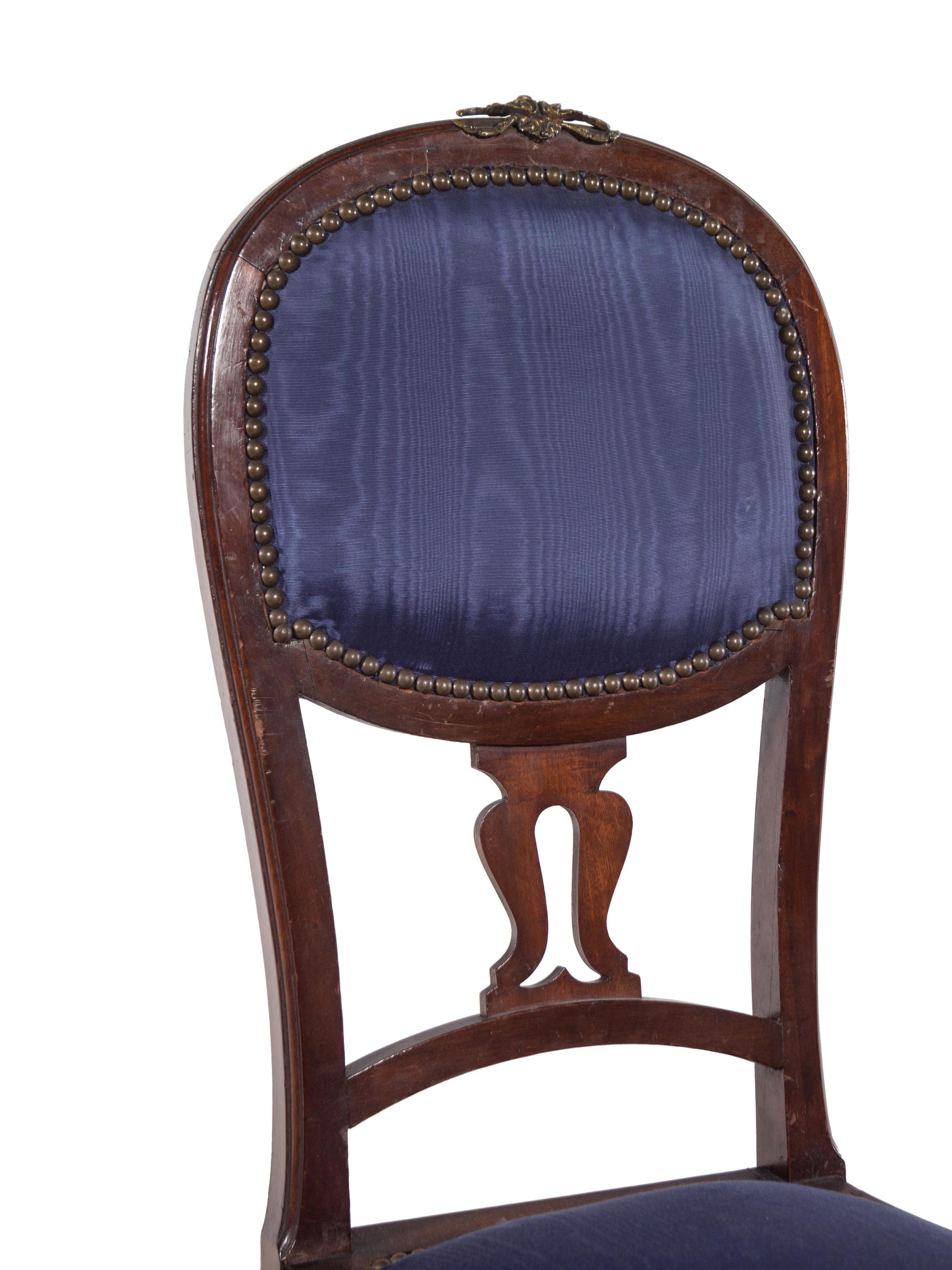 A Set of Ten French Gilt Metal Mounted Dining Chairs