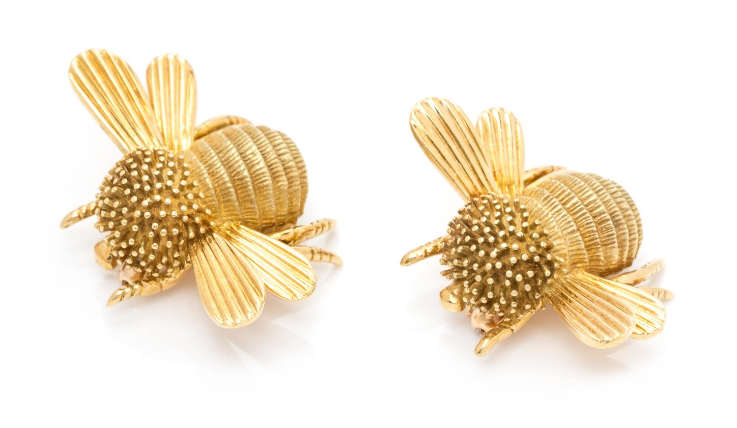 A Pair of 18 Karat Yellow Gold Bee Brooches, TURI, Italy, 11.10 dwts.