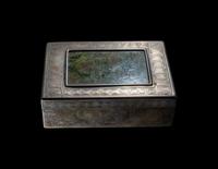A Chinese Export Silver and Hardstone Mounted Table Casket