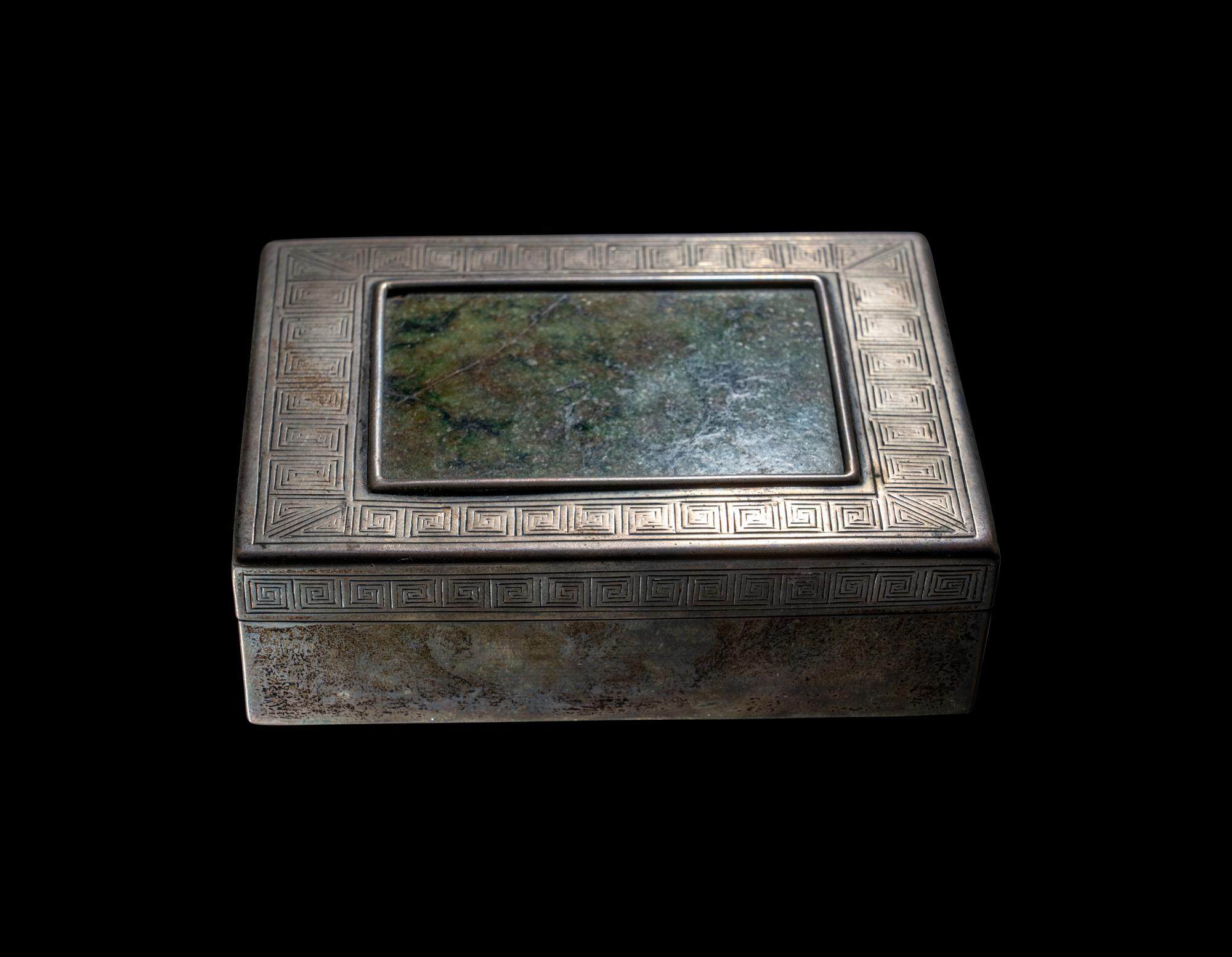 A Chinese Export Silver and Hardstone Mounted Table Casket