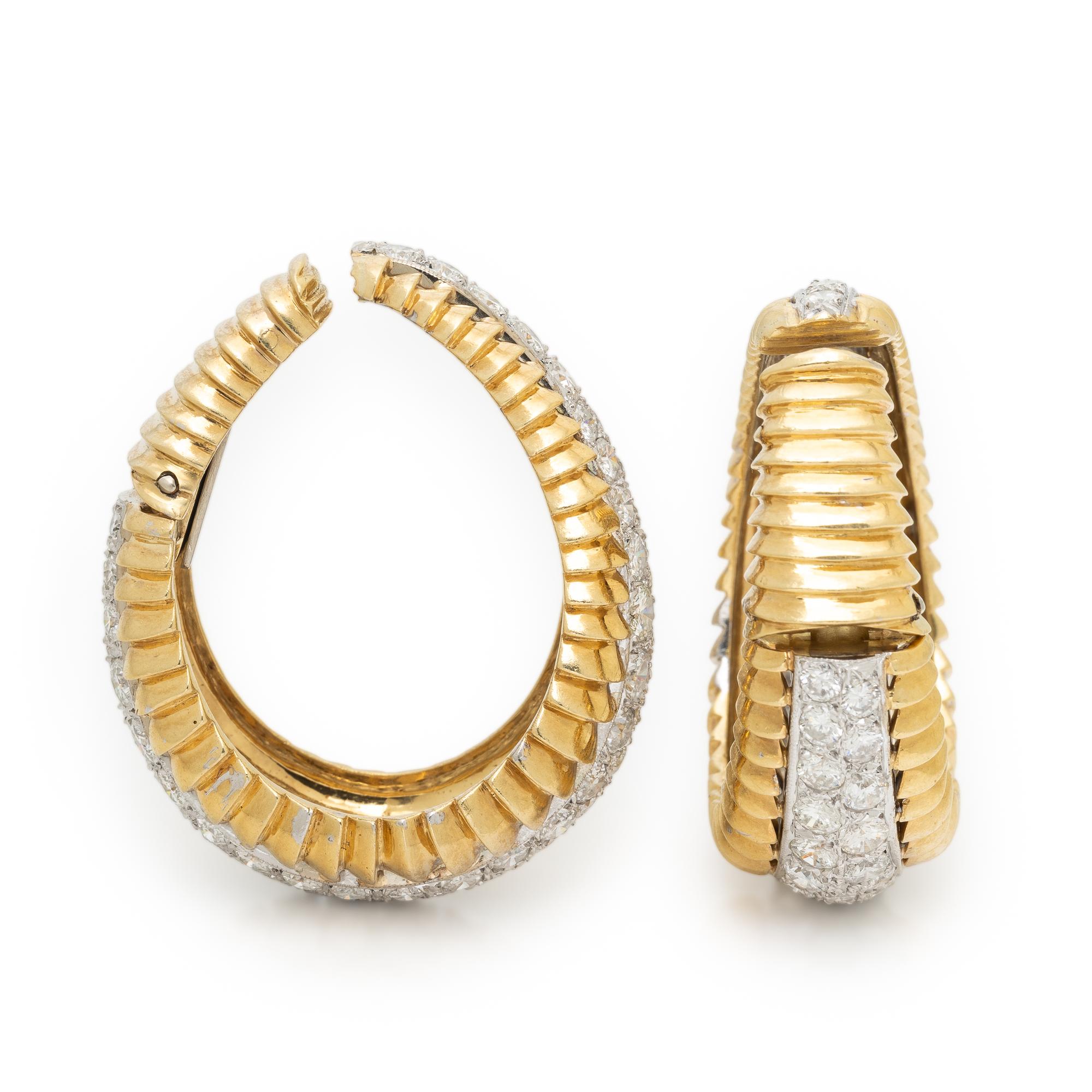 DIAMOND AND YELLOW GOLD HOOP EARRINGS