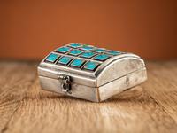 Silver Lidded Box, with Turquoise Channel Inlay