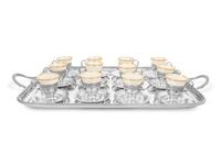 A Set of Twelve Silver Coffee Cups with Porcelain Liners, Twelve Saucers and an Associated Silver-Plate Tray