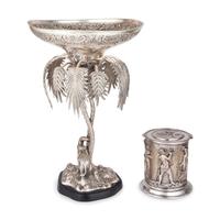 A Silverplated Compote with Elephant and Palms