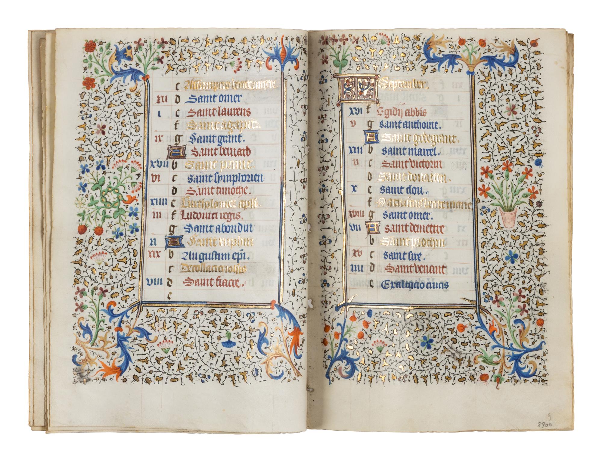 CIRCLE OF THE MASTER OF JEAN ROLIN II (active Paris, c. 1445–1465) A single quire of twelve leaves from a Book of Hours, calendar, in French, illuminated manuscript on parchment [France, Paris, c. 1450]