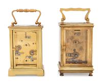 Two French Brass Carriage Clocks Retailed by Tiffany & Co.