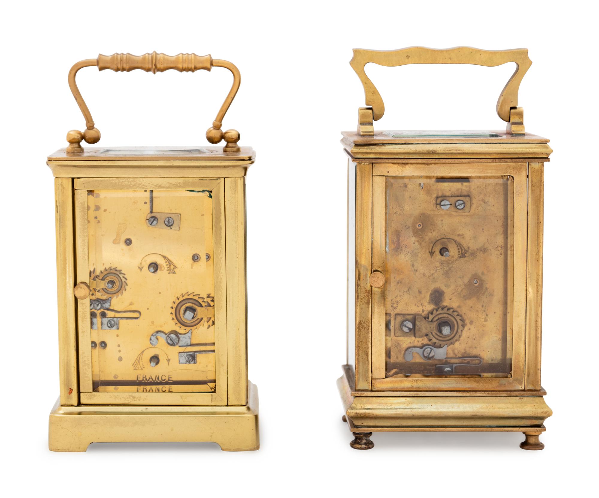Two French Brass Carriage Clocks Retailed by Tiffany & Co.
