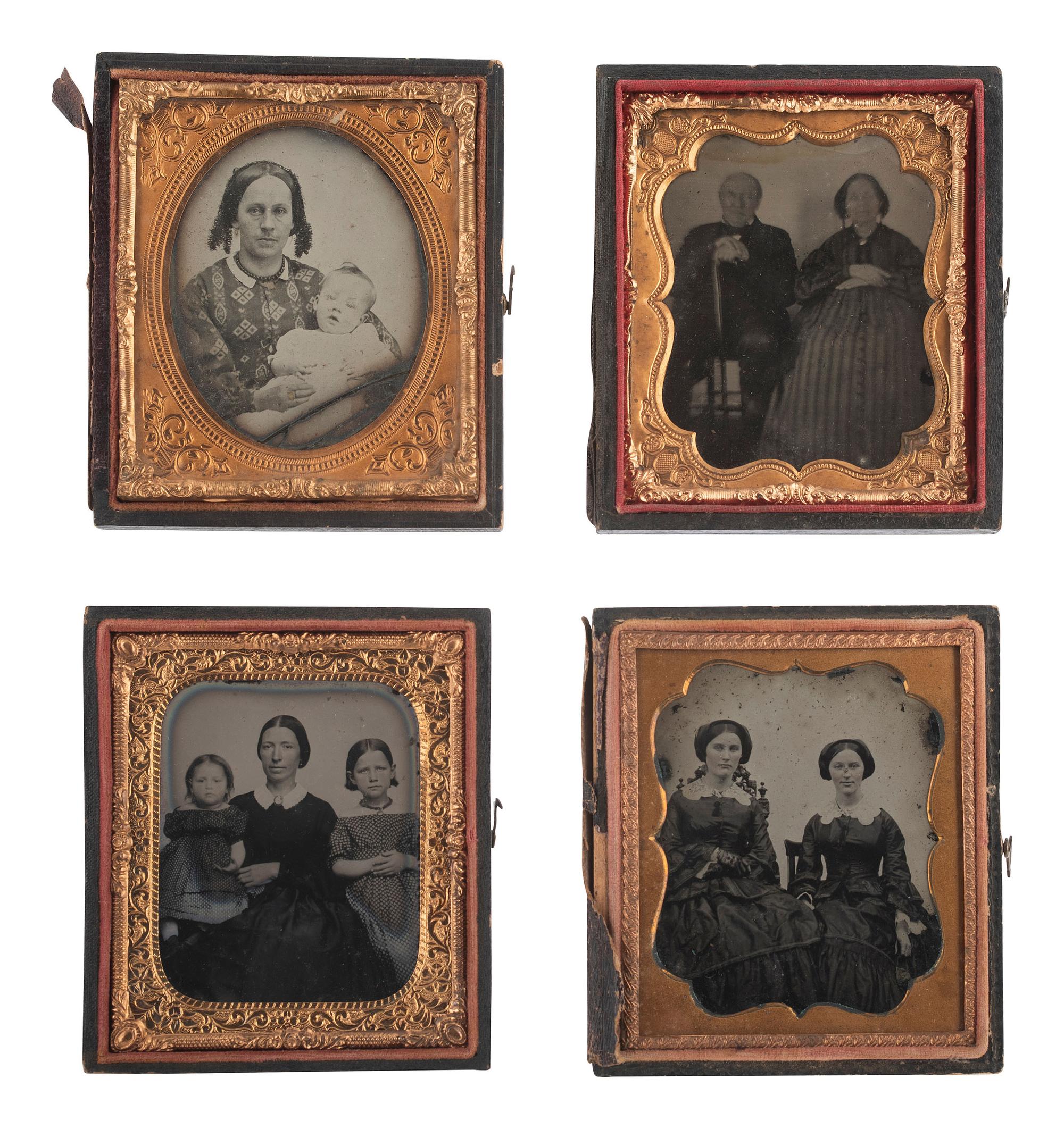 [EARLY PHOTOGRAPHY]. 20 Sixth plate ambrotypes and tintypes of groups and pairs of people.