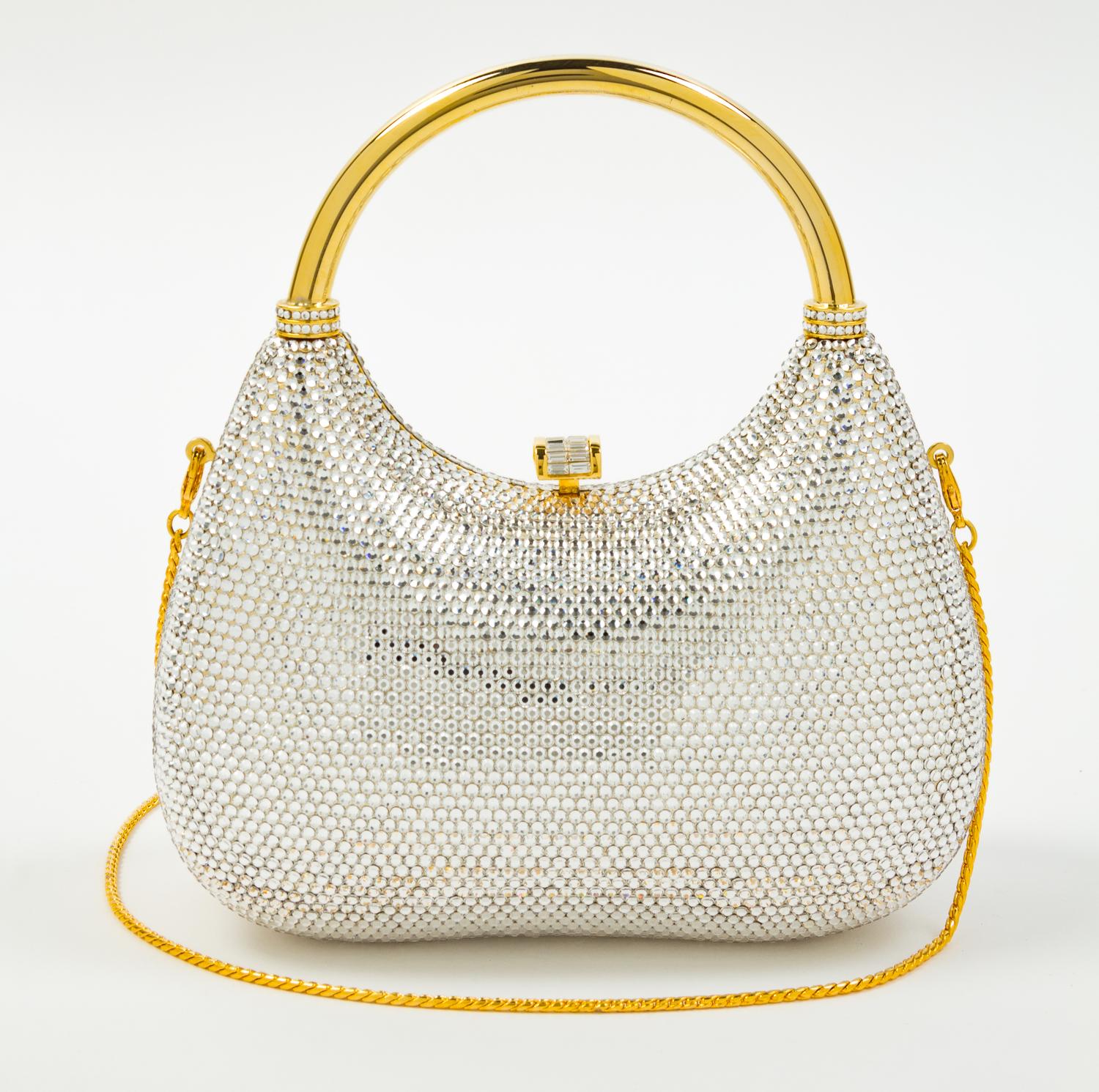 A Judith Leiber Clear Crystal Minaudiere, 6" x 4.5" x 2".