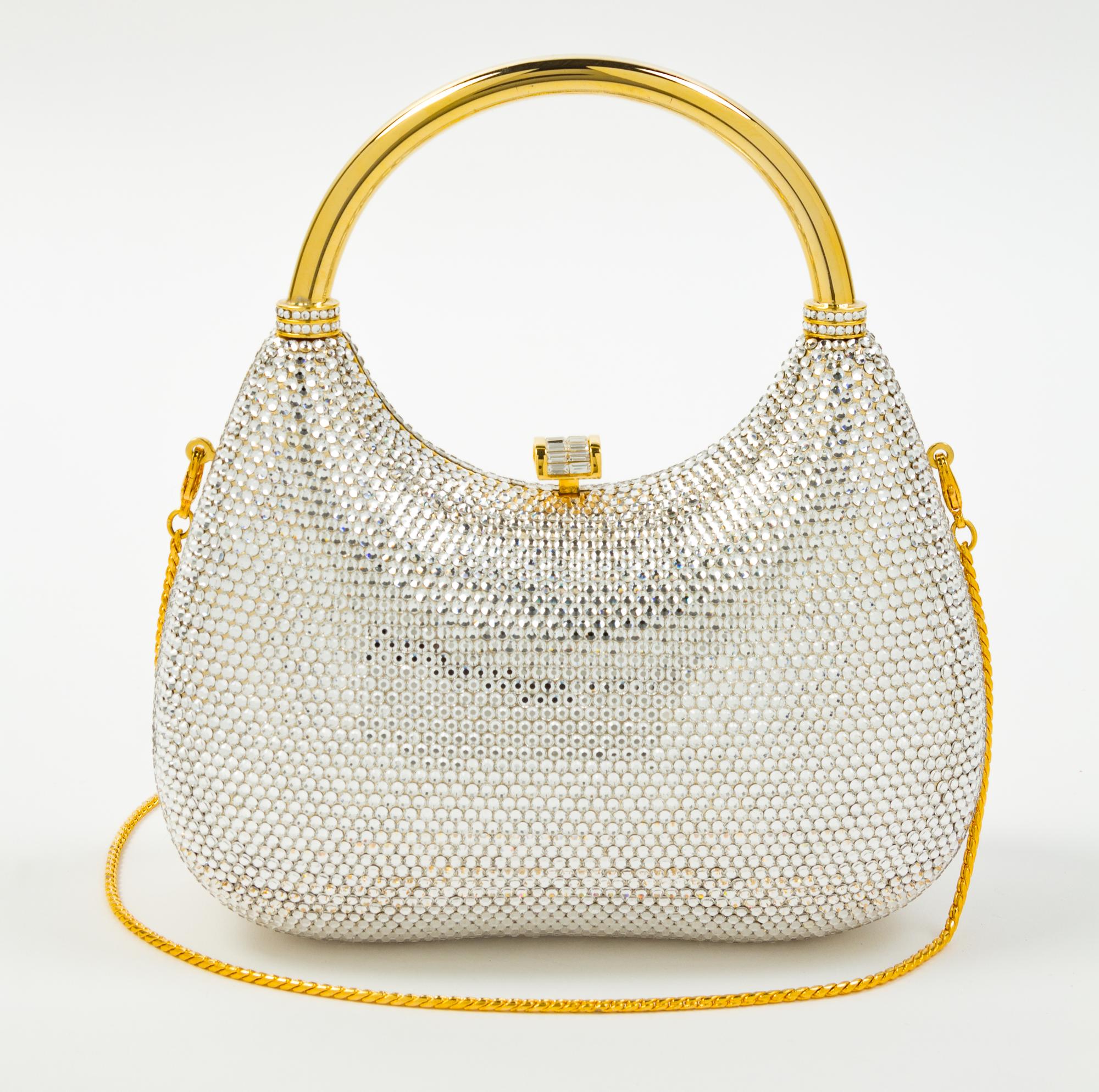 A Judith Leiber Clear Crystal Minaudiere, 6" x 4.5" x 2".