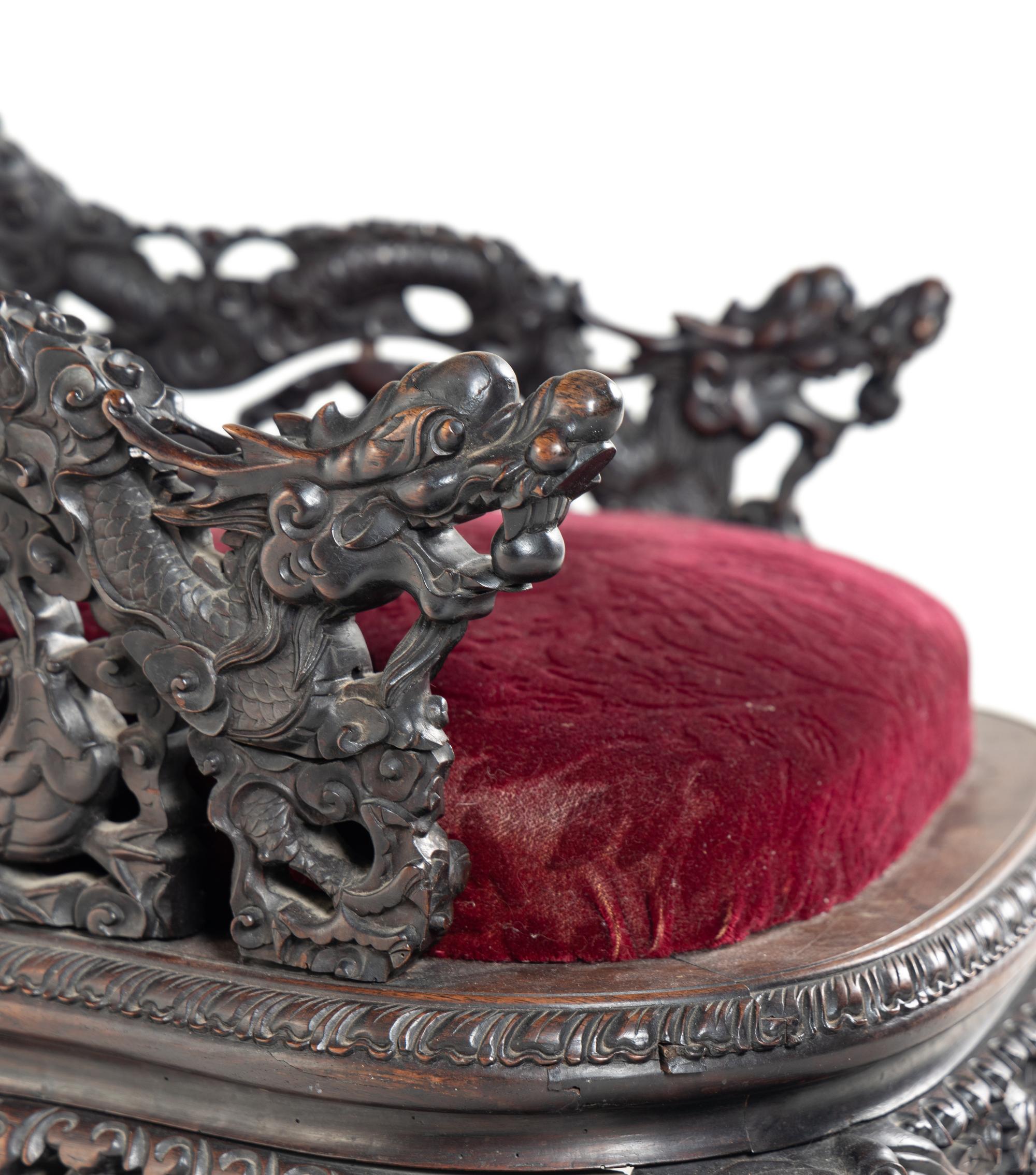 A Chinese Export Carved Rosewood Side Chair
