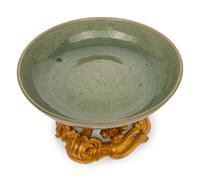 A French Gilt-Bronze Mounted Chinese Celadon Glazed Porcelain Dish