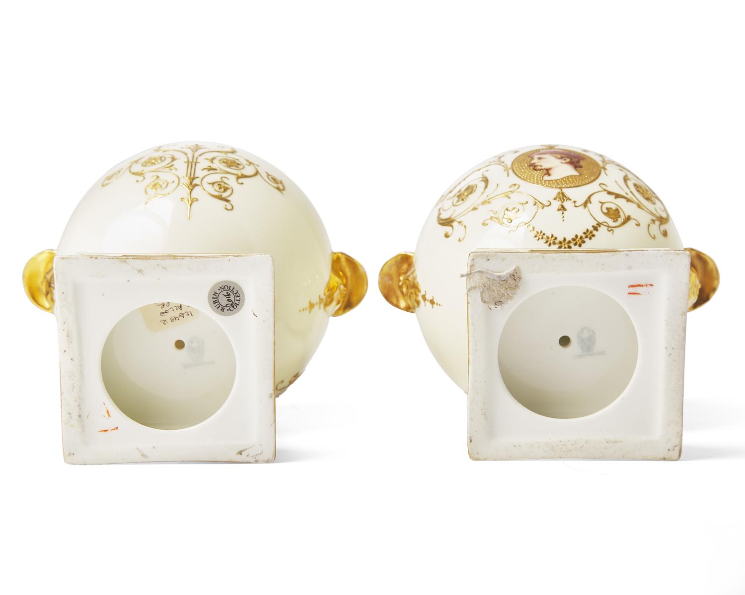 A Pair of Wedgwood Parcel Gilt Porcelain 'Victoria' Vases and Covers