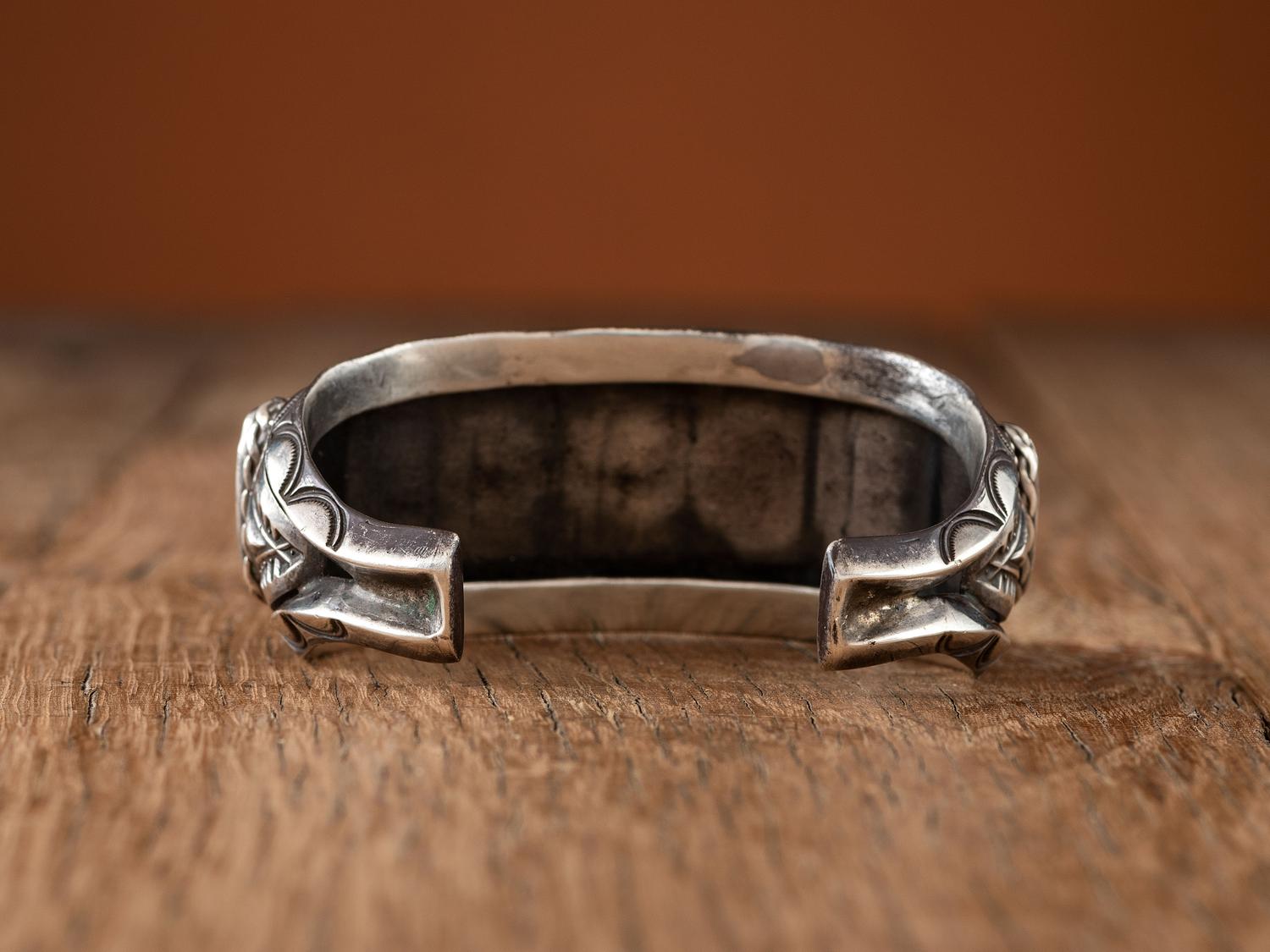 Navajo Stamped Silver and #8 Turquoise Cuff Bracelet