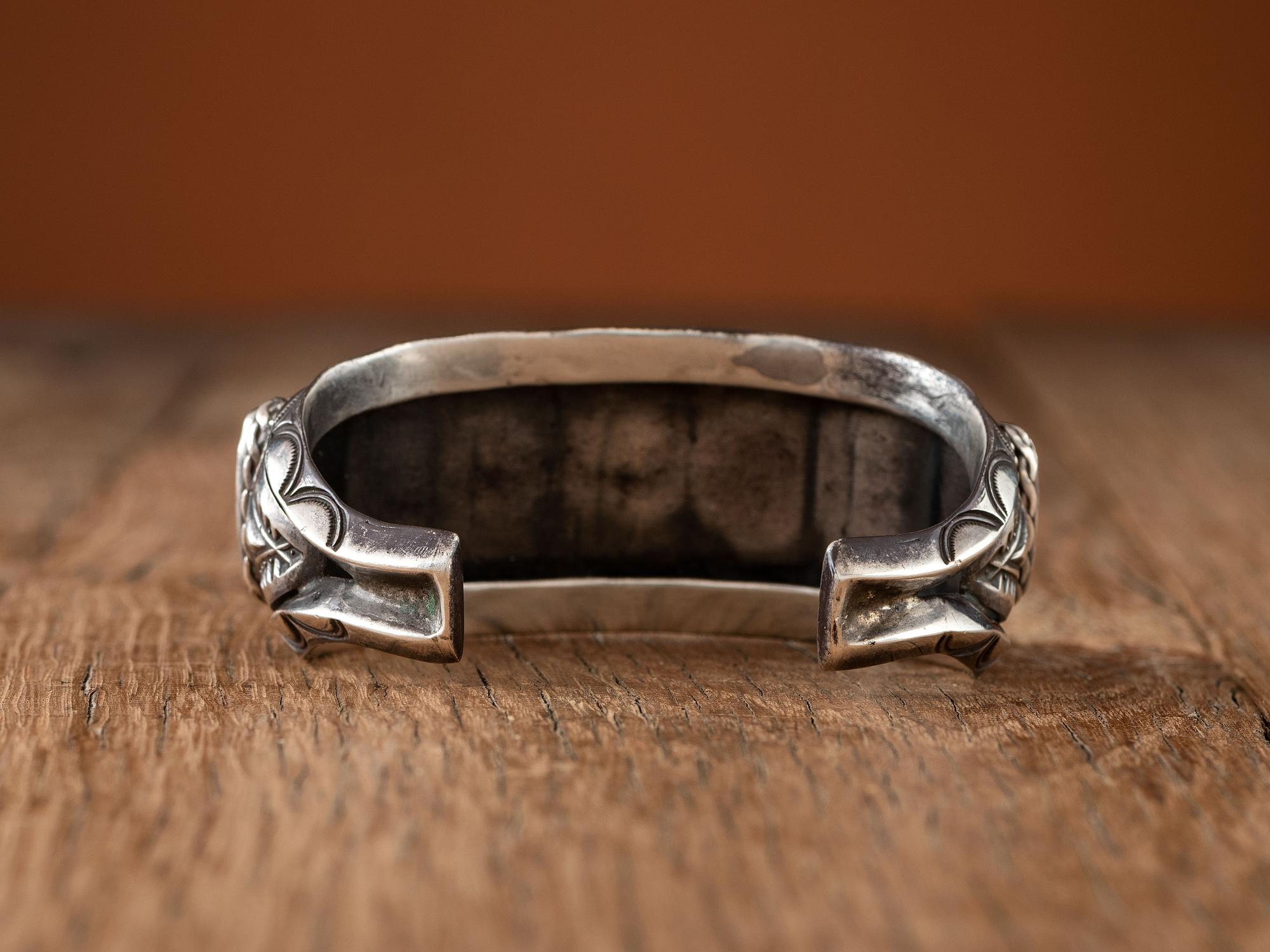 Navajo Stamped Silver and #8 Turquoise Cuff Bracelet