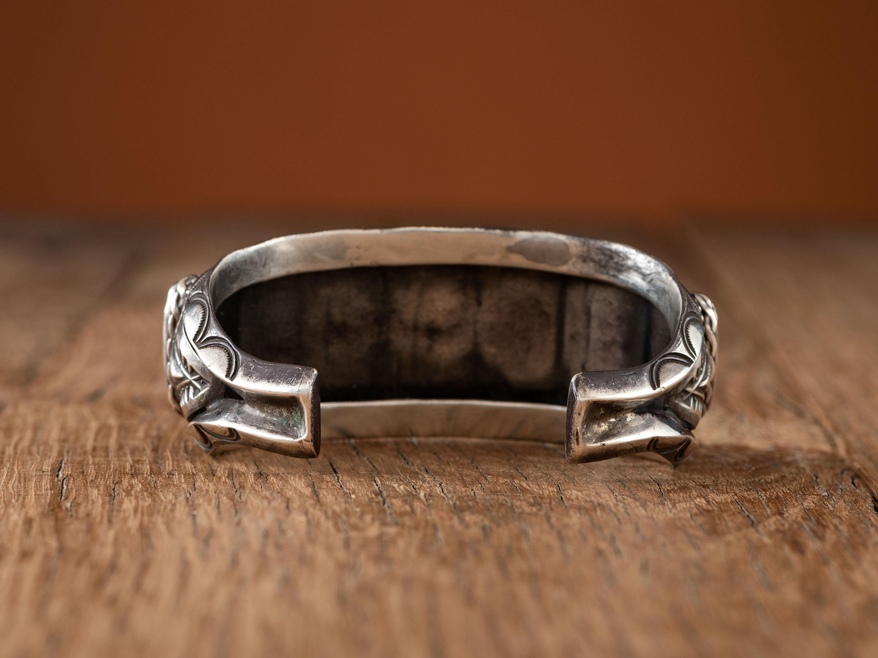 Navajo Stamped Silver and #8 Turquoise Cuff Bracelet