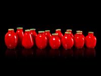Thirteen Chinese Red Glass Snuff Bottles