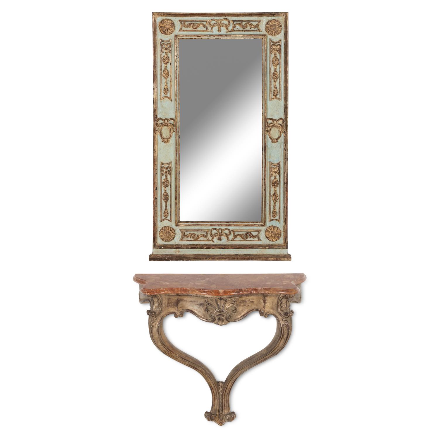 An Italian Grey-Painted Marble-Top Console Table and Associated Mirror