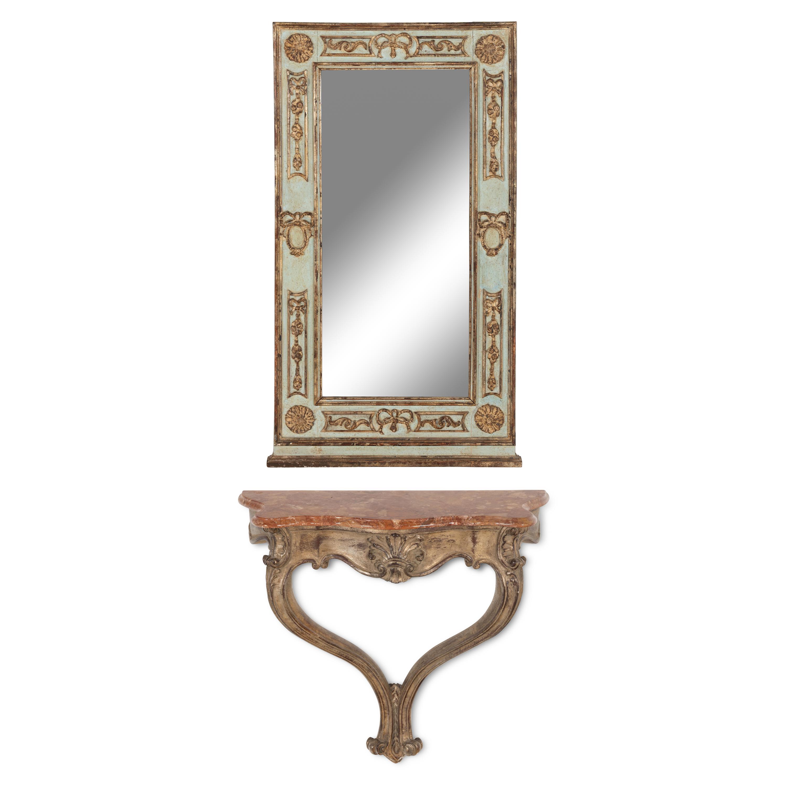 An Italian Grey-Painted Marble-Top Console Table and Associated Mirror