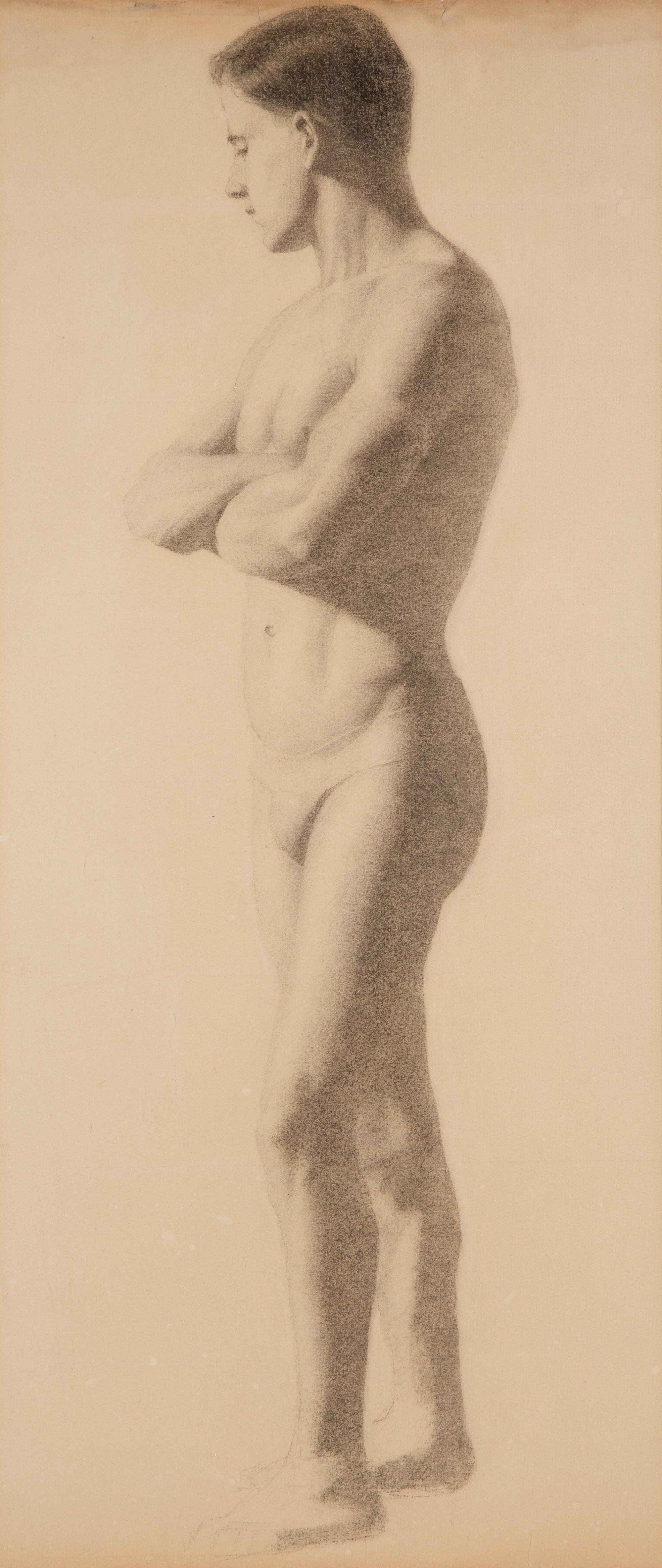 A Pair of French Charcoal Male Figure Studies — 20TH CENTURY