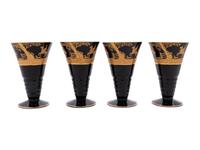 Four Continental Gilt Decorated Dark Amethyst Glass Goblets Depicting Hunting Scenes