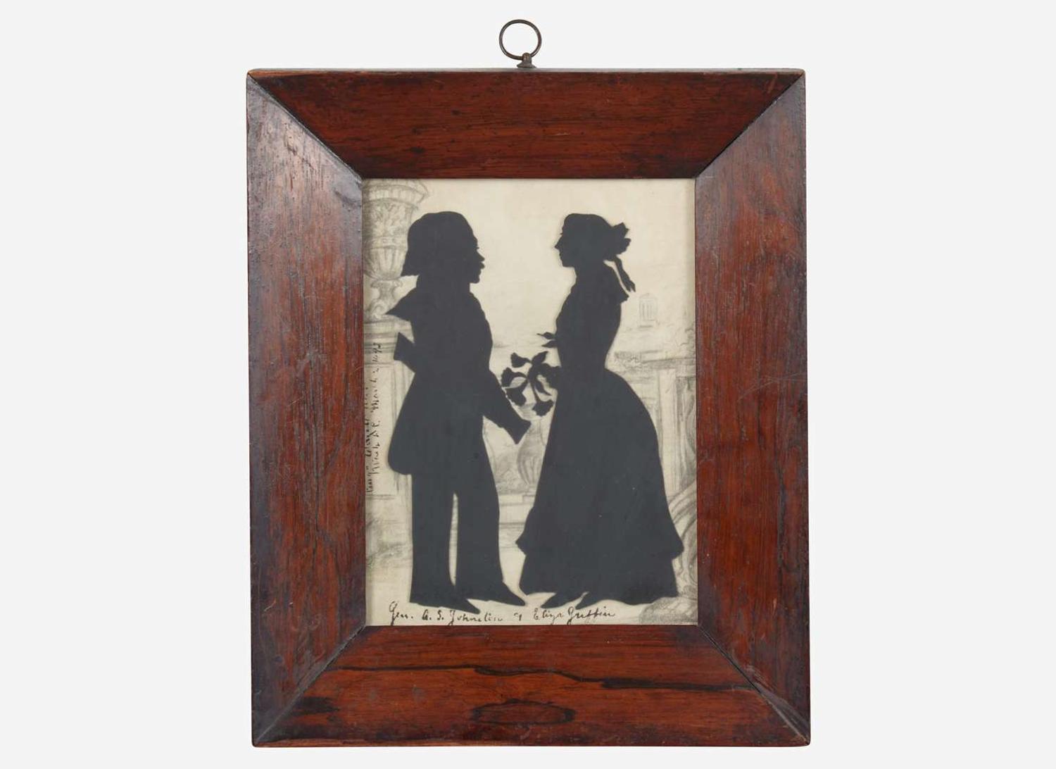 Auguste Edouart (1789-1861), Silhouette Profile Portrait of General Albert Sidney Johnston (1803-1862) and Eliza Griffin (1821-1896), dated "1843"