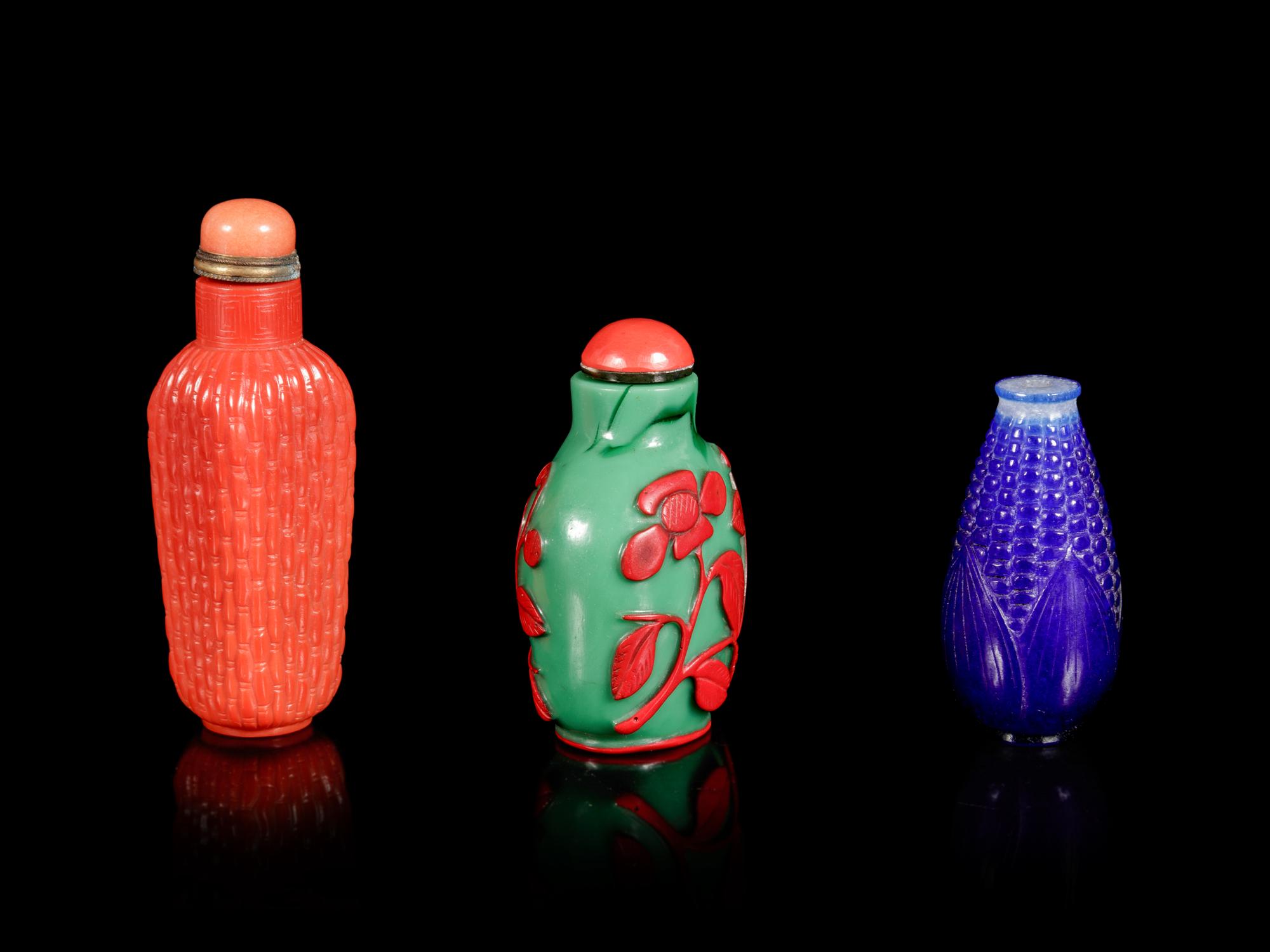 Three Chinese Peking Glass Snuff Bottles