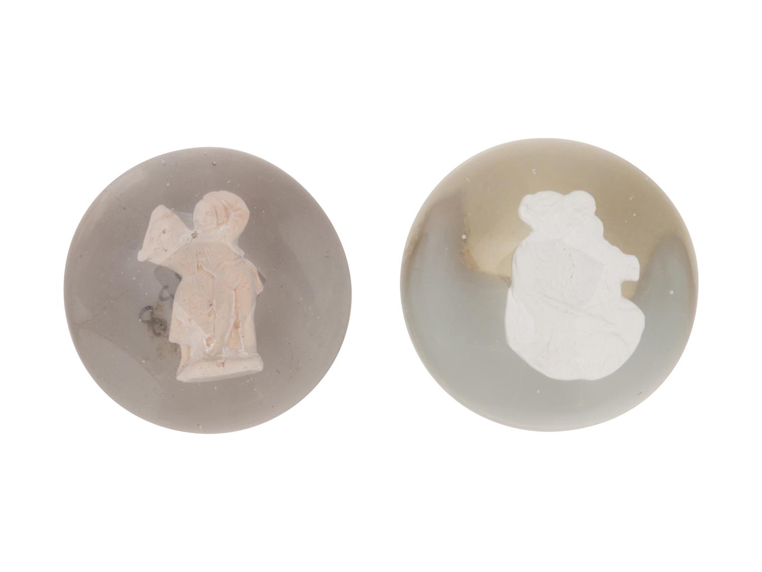A Clichy Madonna and Child Sulfide and Glass Paperweight and a Boy and Girl Sulfide and Glass Paperweight